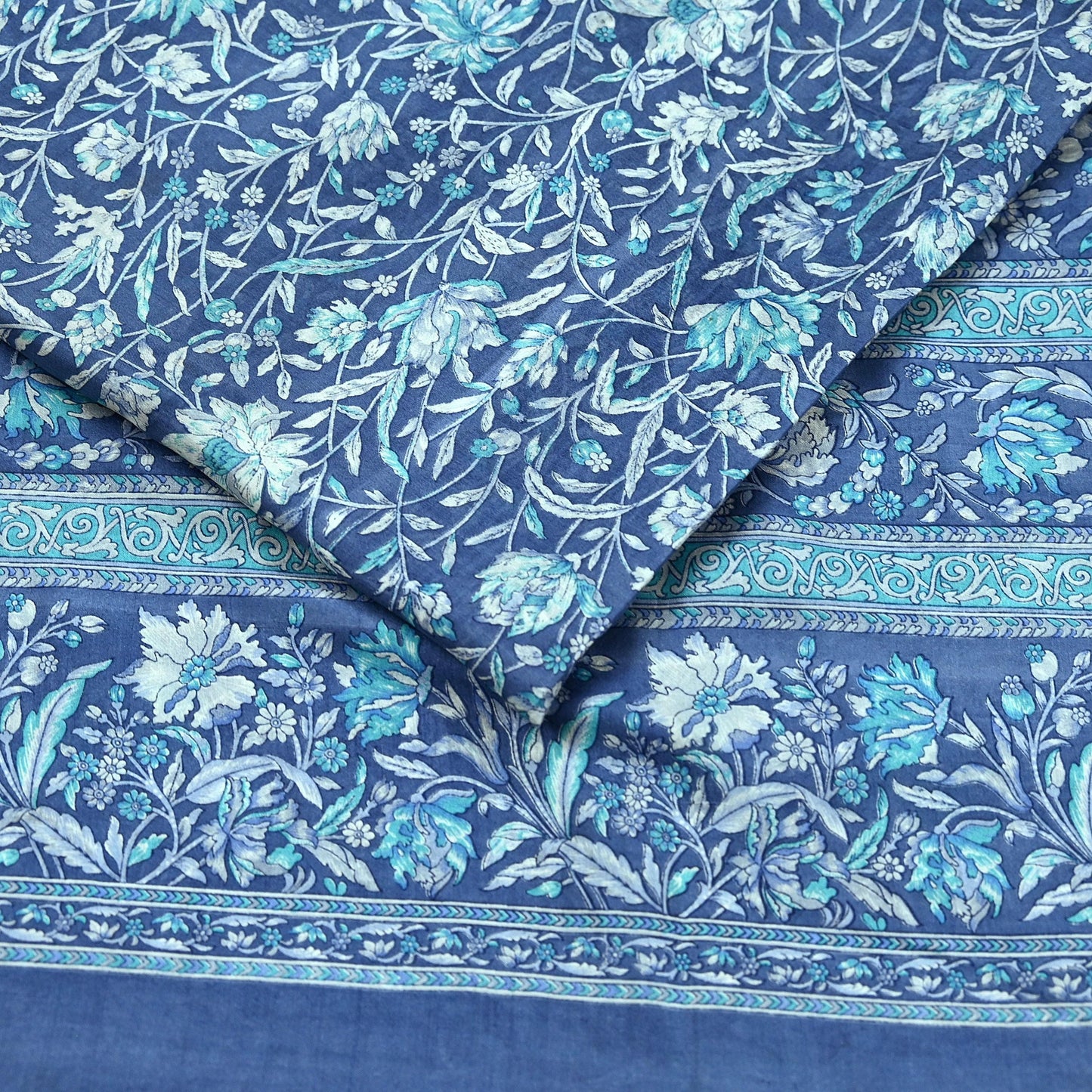 Indian Vintage Gray Pure Silk Printed Saree | 6 Yards | Soft Floral Fabric for Dressmaking, Quilting, Crafting, Sewing & Upcycling