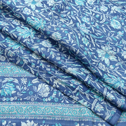 Indian Vintage Gray Pure Silk Printed Saree | 6 Yards | Soft Floral Fabric for Dressmaking, Quilting, Crafting, Sewing & Upcycling
