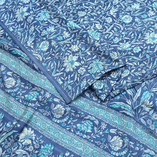 Indian Vintage Gray Pure Silk Printed Saree | 6 Yards | Soft Floral Fabric for Dressmaking, Quilting, Crafting, Sewing & Upcycling