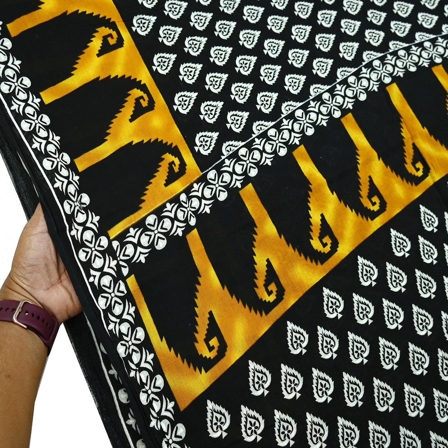 Indian Vintage White & Black Printed Pure Cotton Saree | 5 Yards | Soft Fabric for Sewing, Crafting, Quilting, Upcycling, Dressmaking, Boho