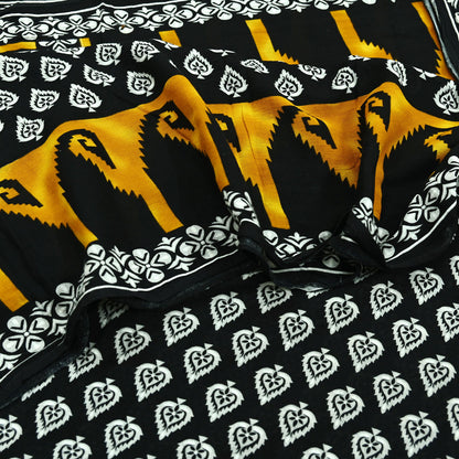 Indian Vintage White & Black Printed Pure Cotton Saree | 5 Yards | Soft Fabric for Sewing, Crafting, Quilting, Upcycling, Dressmaking, Boho