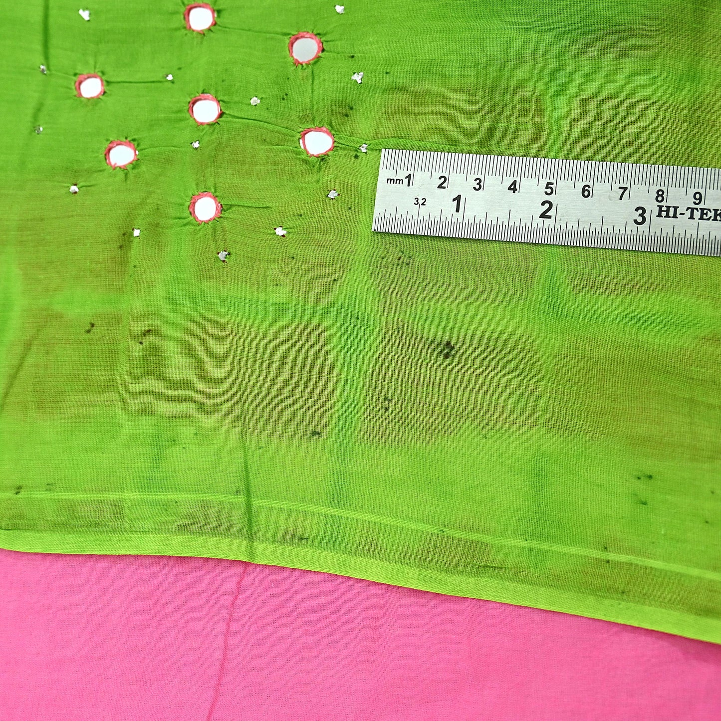 Indian Vintage Sari Green & Pink Tie-Dye Embroidered Printed 100% Pure Cotton Saree Craft Soft Fabric 5Yd Sewing Sarong Boho Floral