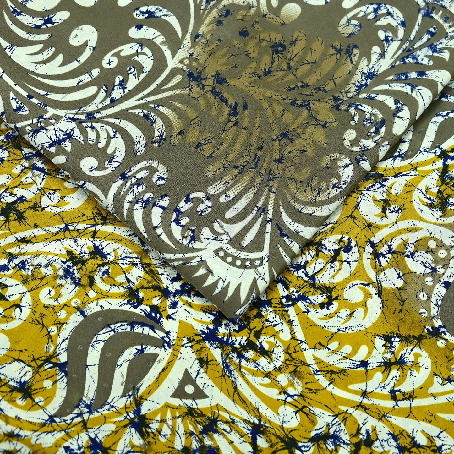 Indian Vintage Saree Yellow & Gray Moss Crepe Printed Sari | 5 Yards | Floral Soft Fabric for Sewing, Dressmaking, Crafting, Quilting