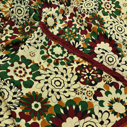 Indian Vintage Pure Crepe Silk Saree | Floral Print | 5 Yards | Soft Sewing Fabric for Dressmaking, Quilting, Crafting & Upcycling