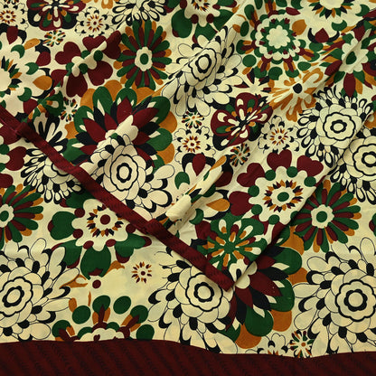 Indian Vintage Pure Crepe Silk Saree | Floral Print | 5 Yards | Soft Sewing Fabric for Dressmaking, Quilting, Crafting & Upcycling