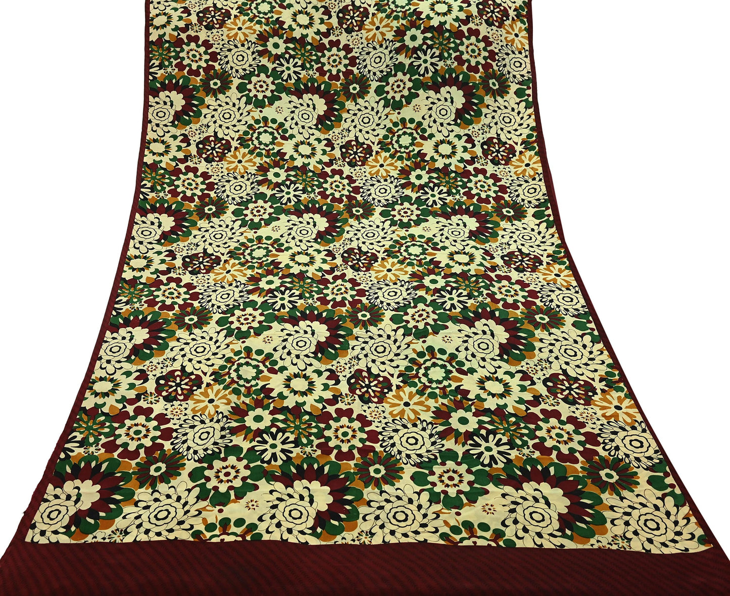 Indian Vintage Pure Crepe Silk Saree | Floral Print | 5 Yards | Soft Sewing Fabric for Dressmaking, Quilting, Crafting & Upcycling