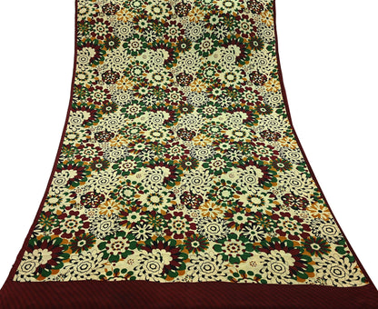 Indian Vintage Pure Crepe Silk Saree | Floral Print | 5 Yards | Soft Sewing Fabric for Dressmaking, Quilting, Crafting & Upcycling