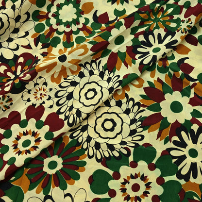 Indian Vintage Pure Crepe Silk Saree | Floral Print | 5 Yards | Soft Sewing Fabric for Dressmaking, Quilting, Crafting & Upcycling