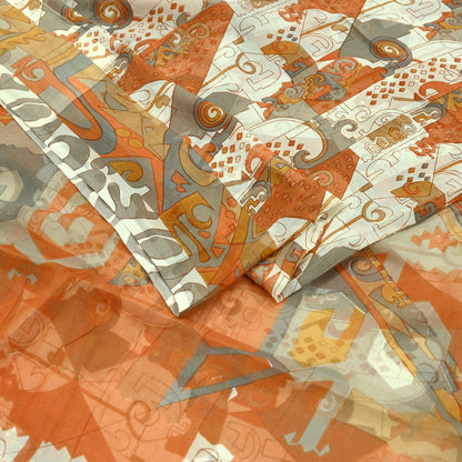 Indian Vintage Pure Chiffon Silk Saree | Printed Abstract Design | 6 Yardrs | Sheer Soft Fabric for Sewing, Dressmaking,Craft Projects