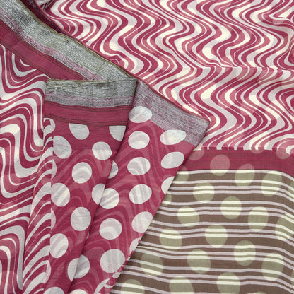 Indian Vintage Pure Chiffon Silk Saree | Printed Abstract Design | 5 Yards | Sheer Soft Fabric for Sewing, Dressmaking, Craft Projects