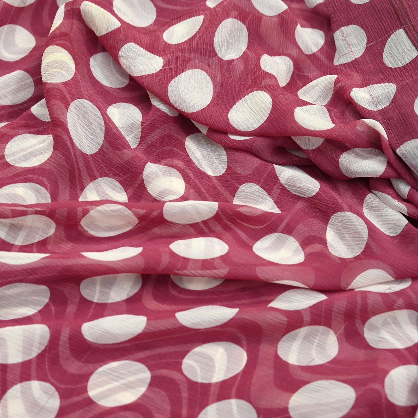 Indian Vintage Pure Chiffon Silk Saree | Printed Abstract Design | 5 Yards | Sheer Soft Fabric for Sewing, Dressmaking, Craft Projects