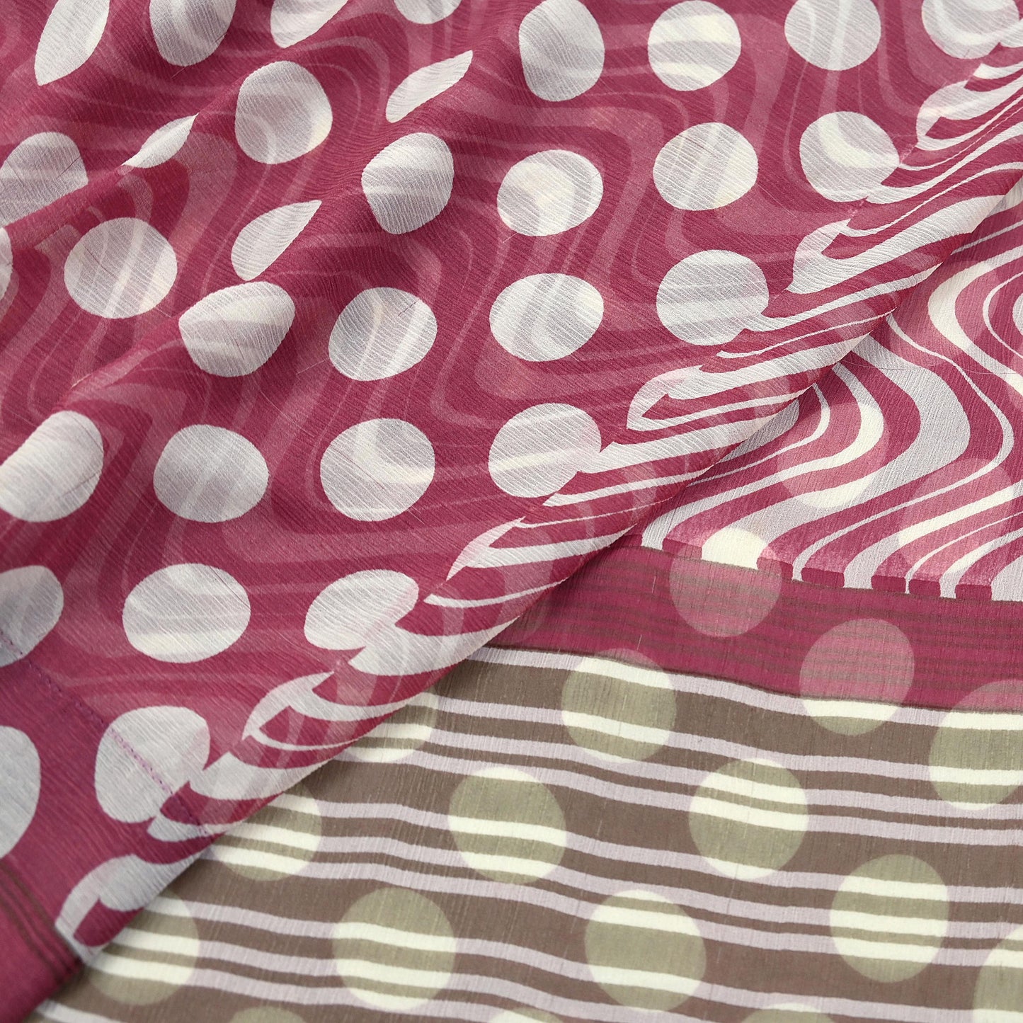 Indian Vintage Pure Chiffon Silk Saree | Printed Abstract Design | 5 Yards | Sheer Soft Fabric for Sewing, Dressmaking, Craft Projects