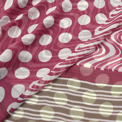 Indian Vintage Pure Chiffon Silk Saree | Printed Abstract Design | 5 Yards | Sheer Soft Fabric for Sewing, Dressmaking, Craft Projects