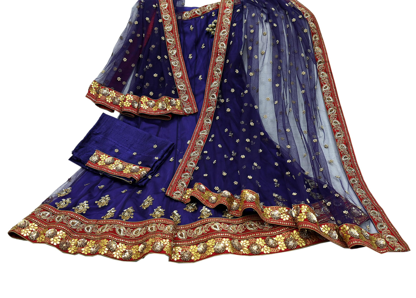 Indian Vintage Purple Net/Mesh Hand Embroidered Lehenga 3pcs Set Bridal Party Wear With Blouse/Dupatta Bollywood Lehenga Zardozi/ Dabka