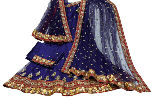 Indian Vintage Purple Net/Mesh Hand Embroidered Lehenga 3pcs Set Bridal Party Wear With Blouse/Dupatta Bollywood Lehenga Zardozi/ Dabka