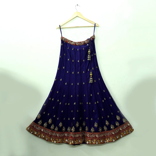 Indian Vintage Purple Net Hand Embroidered Skirt Bridal Party Wear Bollywood Lehenga Zardozi/ Dabka, Zari