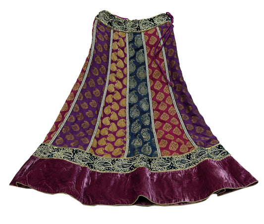 Indian Vintage Multi Pure Georgette Silk Hand Embroidered Painted Skirt Bridal Party Wear Bollywood Lehenga Zardozi/ Dabka, Zari