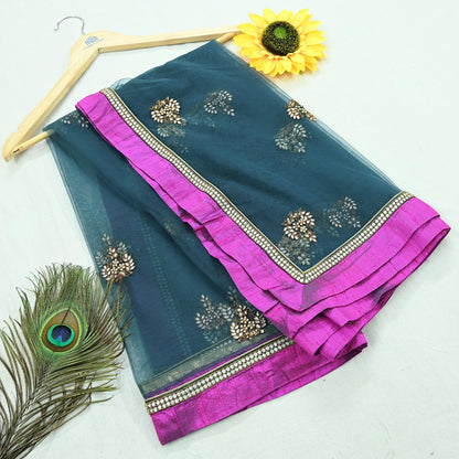 Indian Vintage Heavy Bridal Dupatta Green Net Mesh Long Stole Hand Embroidered Scarves  Patti Wedding/Party Wear