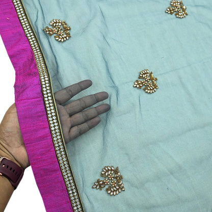 Indian Vintage Heavy Bridal Dupatta Green Net Mesh Long Stole Hand Embroidered Scarves  Patti Wedding/Party Wear