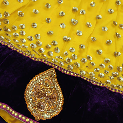 Indian Vintage Yellow Net/Mesh Hand Embroidered Lehenga/Dupatta 2pcs Set Bridal Party Wear Bollywood Lehenga Zardozi/ Dabka