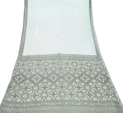 Indian Vintage White & Gray Printed Pure Cotton Saree | 5 Yards | Fabric for Sewing, Crafting, Quilting, Upcycling, Dressmaking, Boho