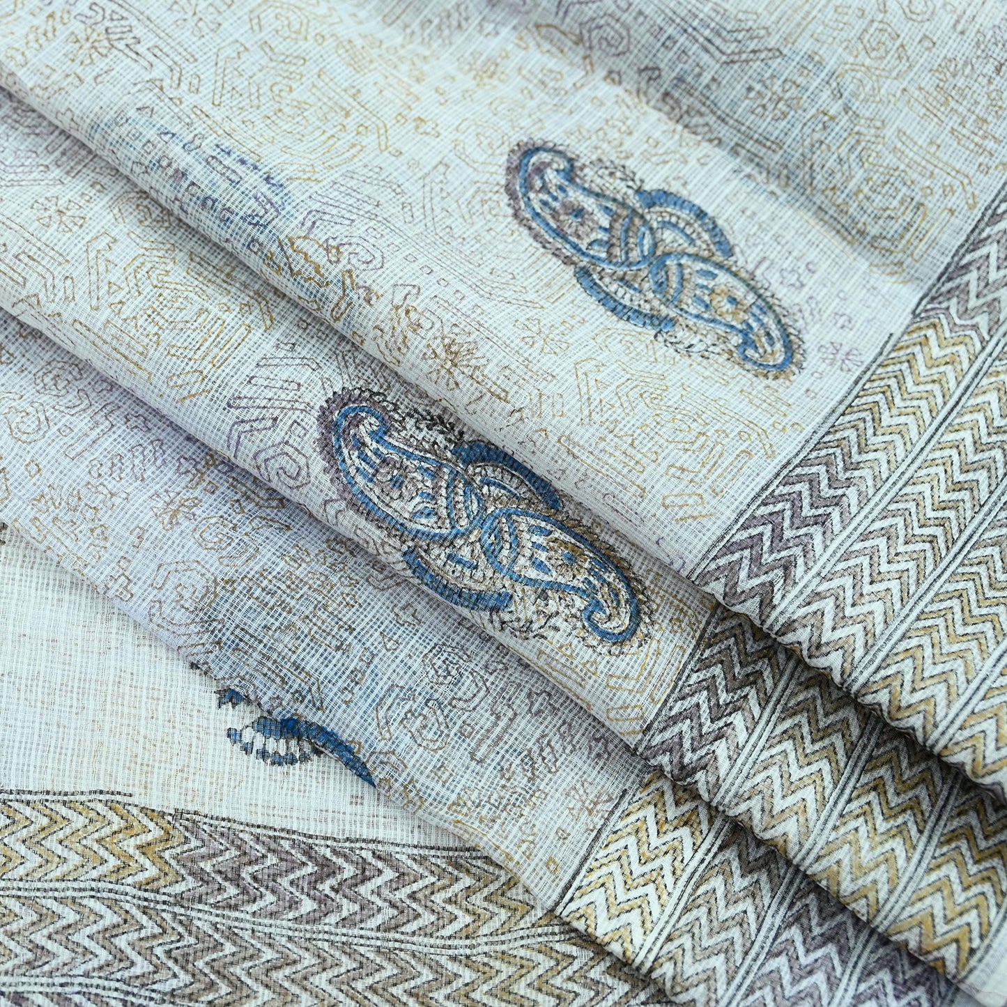Indian Vintage White Printed Pure Cotton Saree | 5 Yards | Fabric for Sewing, Crafting, Quilting, Upcycling, Dressmaking, Boho