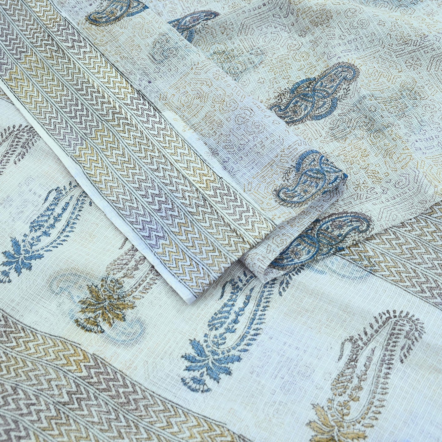 Indian Vintage White Printed Pure Cotton Saree | 5 Yards | Fabric for Sewing, Crafting, Quilting, Upcycling, Dressmaking, Boho