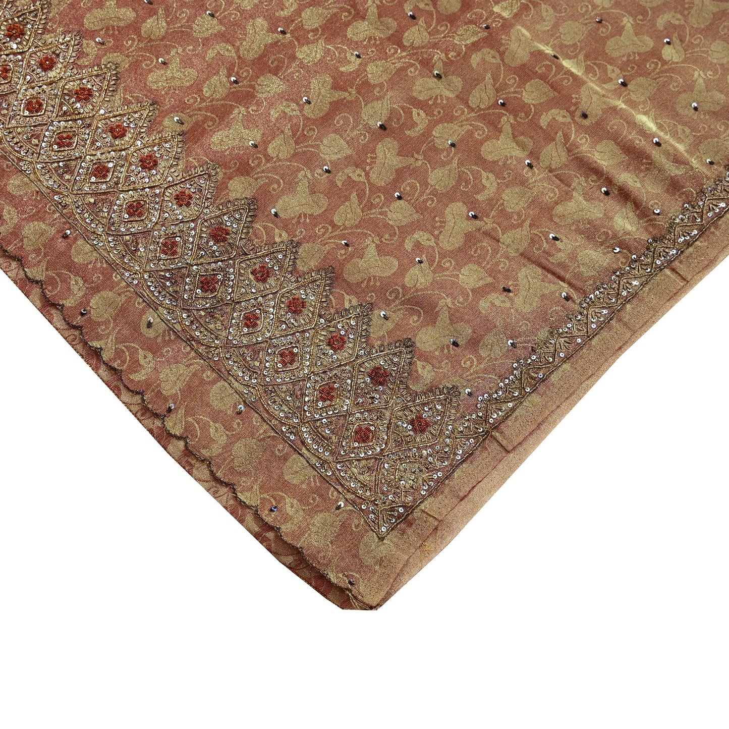 Indian Vintage Sari Golden Tissue Hand Embroidered Sarees Craft Fabric 7Yd Sewing Soft Ethnic Zardozi/Zari Dress making Crafting Upcycle