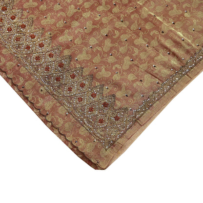 Indian Vintage Sari Golden Tissue Hand Embroidered Sarees Craft Fabric 7Yd Sewing Soft Ethnic Zardozi/Zari Dress making Crafting Upcycle