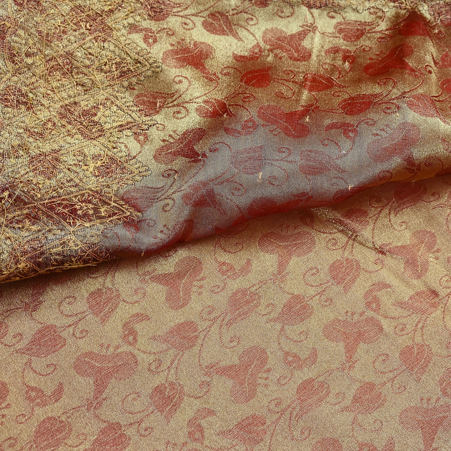 Indian Vintage Sari Golden Tissue Hand Embroidered Sarees Craft Fabric 7Yd Sewing Soft Ethnic Zardozi/Zari Dress making Crafting Upcycle