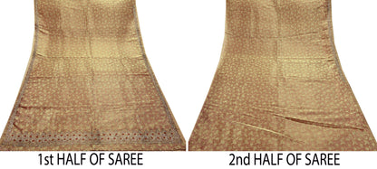 Indian Vintage Sari Golden Tissue Hand Embroidered Sarees Craft Fabric 7Yd Sewing Soft Ethnic Zardozi/Zari Dress making Crafting Upcycle