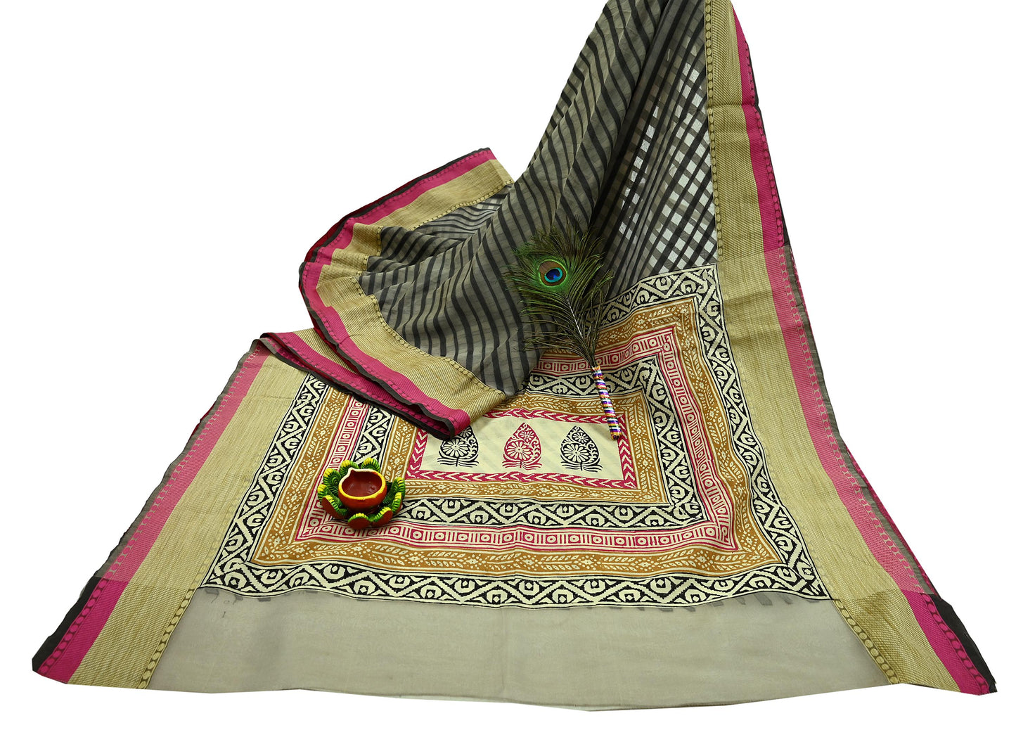 Indian Vintage Sari Gray & Black Hand Woven 100% Pure Organza Silk Saree Craft Fabric 5Yd Dress Making Crafting Quilting Upcycle