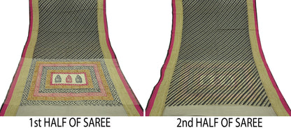 Indian Vintage Sari Gray & Black Hand Woven 100% Pure Organza Silk Saree Craft Fabric 5Yd Dress Making Crafting Quilting Upcycle