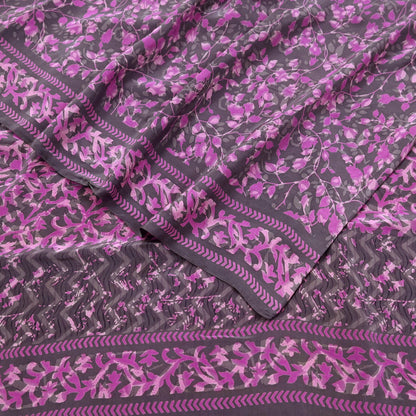 Indian Vintage Pure Crepe Silk Printed Saree | 6 Yards | Floral Craft Fabric | Soft Drape for Sewing, Dressmaking, Quilting &Upcycling