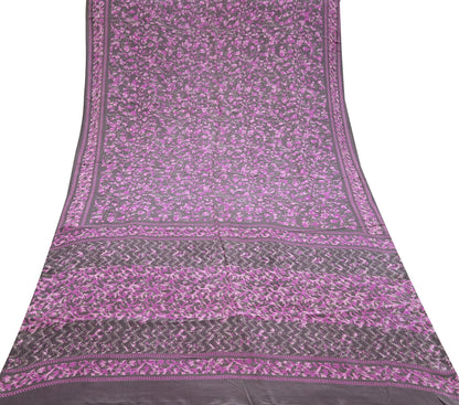 Indian Vintage Pure Crepe Silk Printed Saree | 6 Yards | Floral Craft Fabric | Soft Drape for Sewing, Dressmaking, Quilting &Upcycling