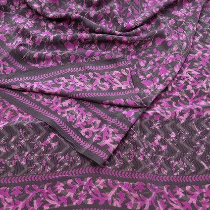 Indian Vintage Pure Crepe Silk Printed Saree | 6 Yards | Floral Craft Fabric | Soft Drape for Sewing, Dressmaking, Quilting &Upcycling