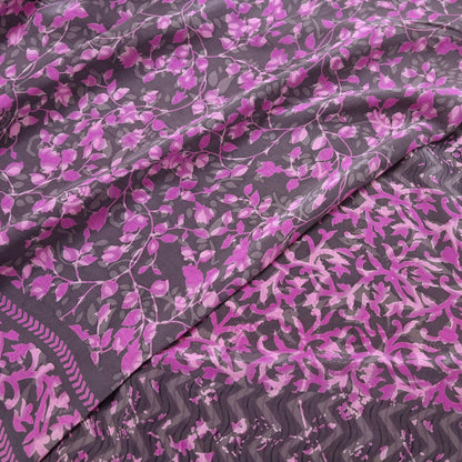 Indian Vintage Pure Crepe Silk Printed Saree | 6 Yards | Floral Craft Fabric | Soft Drape for Sewing, Dressmaking, Quilting &Upcycling