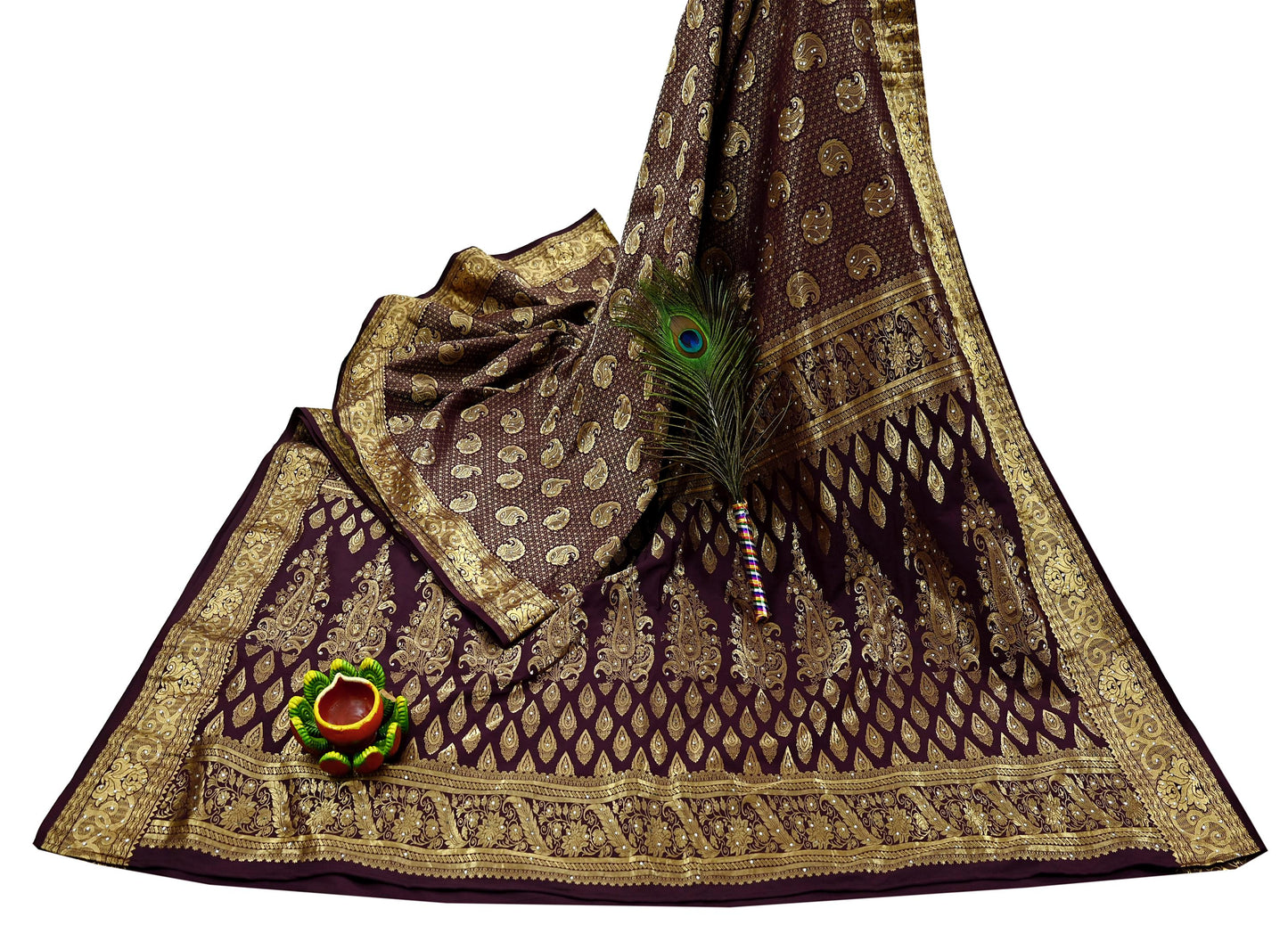 Indian Vintage Kanjivaram Saree | Heavy Hand Woven Pure Silk | Purple Bridal Fabric | 5 Yards Dress Making Bollywood Sarees