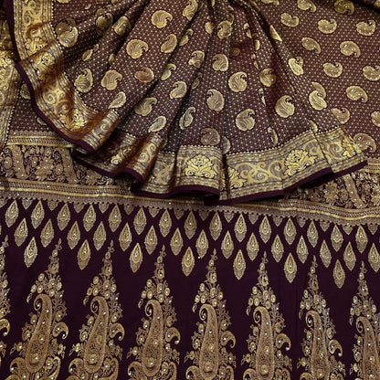 Indian Vintage Kanjivaram Saree | Heavy Hand Woven Pure Silk | Purple Bridal Fabric | 5 Yards Dress Making Bollywood Sarees