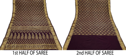 Indian Vintage Kanjivaram Saree | Heavy Hand Woven Pure Silk | Purple Bridal Fabric | 5 Yards Dress Making Bollywood Sarees