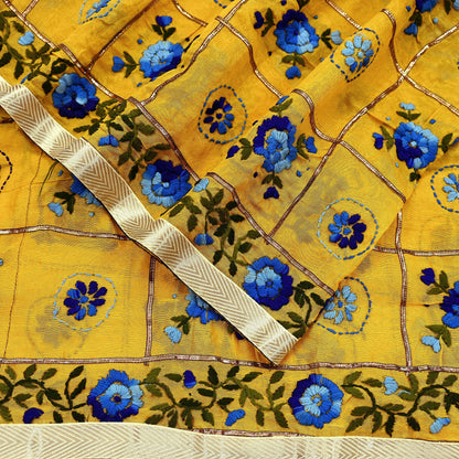 Indian Vintage Dupatta Saffron Long Stole Chanderi Hand Embroidered Bagh Phulkari Stole Scarves Party wear