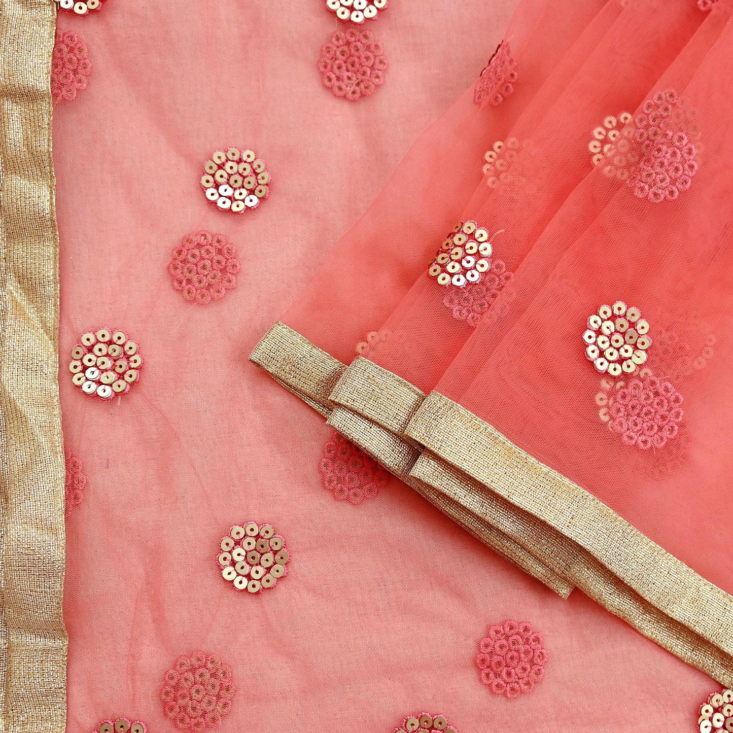 Indian Vintage Peach Dupatta Long Stole Net Mess Hand Embroidered Scarves Veil Hijab Sequins stole veil hijab