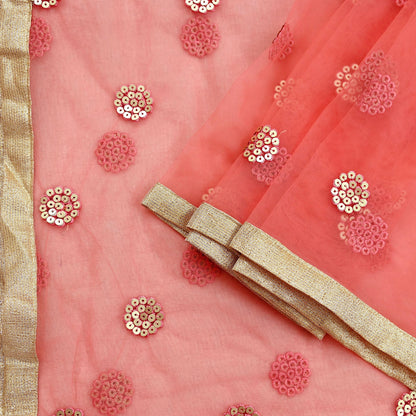 Indian Vintage Peach Dupatta Long Stole Net Mess Hand Embroidered Scarves Veil Hijab Sequins stole veil hijab