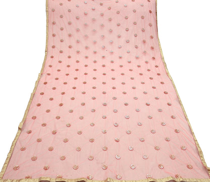 Indian Vintage Peach Dupatta Long Stole Net Mess Hand Embroidered Scarves Veil Hijab Sequins stole veil hijab