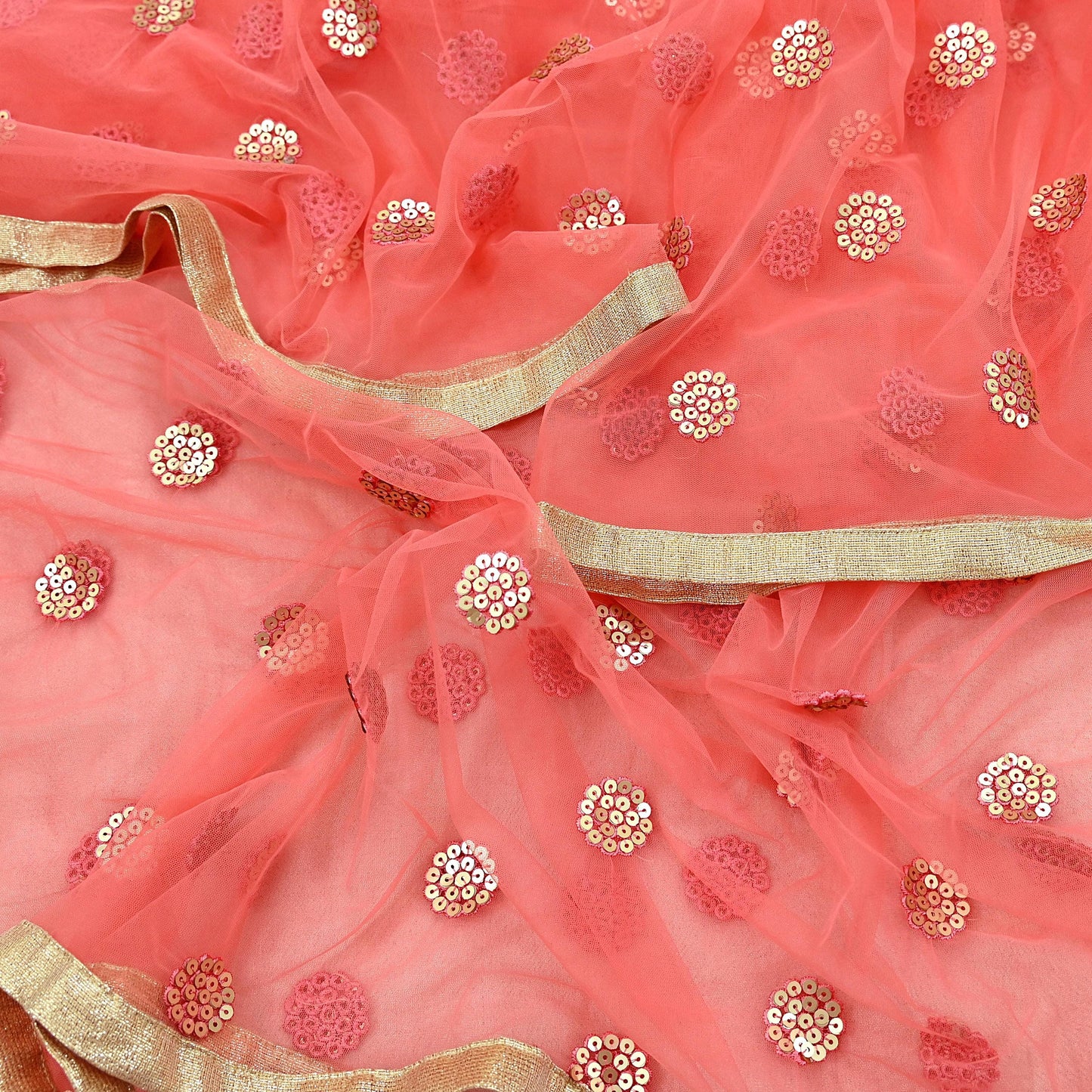 Indian Vintage Peach Dupatta Long Stole Net Mess Hand Embroidered Scarves Veil Hijab Sequins stole veil hijab