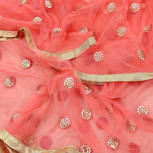 Indian Vintage Peach Dupatta Long Stole Net Mess Hand Embroidered Scarves Veil Hijab Sequins stole veil hijab