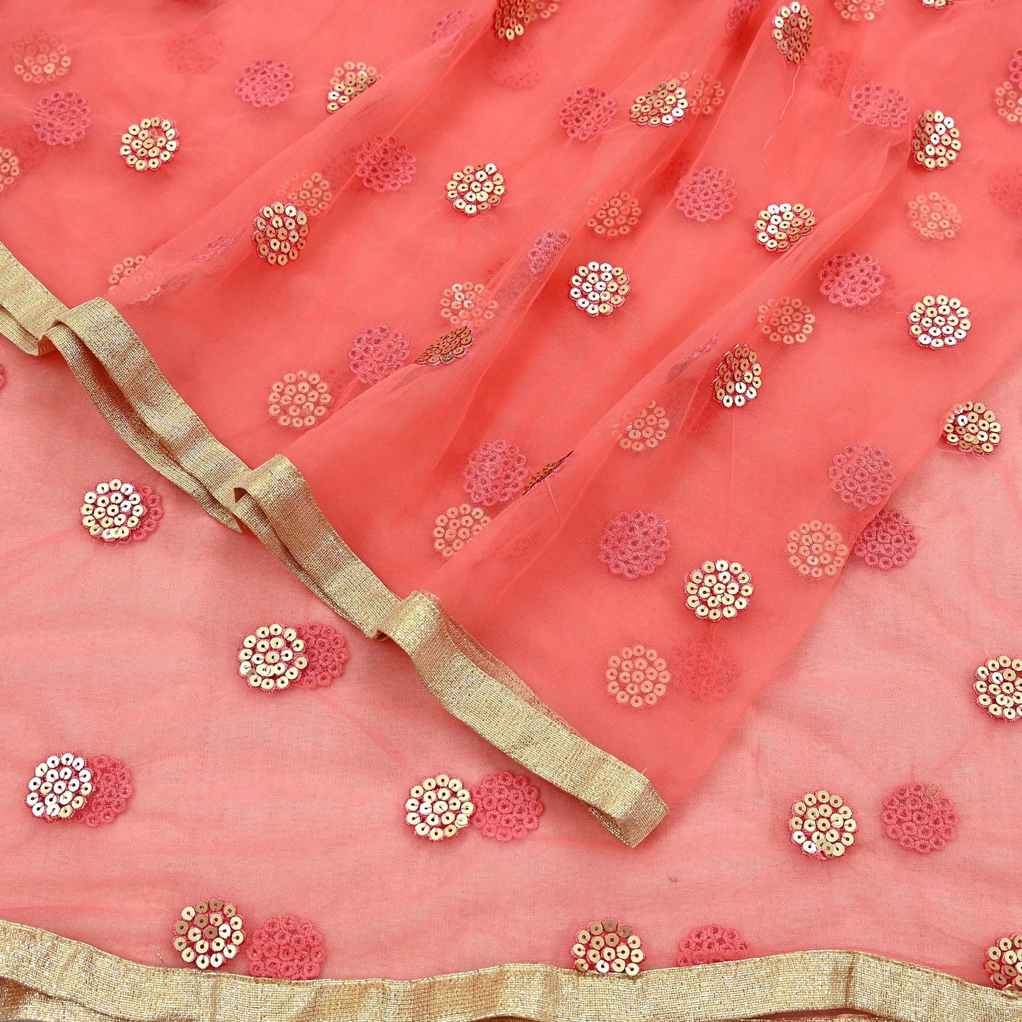 Indian Vintage Peach Dupatta Long Stole Net Mess Hand Embroidered Scarves Veil Hijab Sequins stole veil hijab