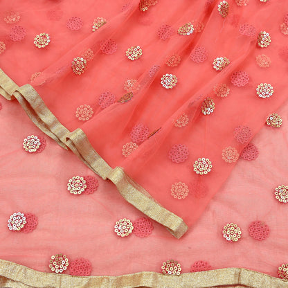 Indian Vintage Peach Dupatta Long Stole Net Mess Hand Embroidered Scarves Veil Hijab Sequins stole veil hijab