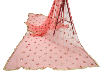 Indian Vintage Peach Dupatta Long Stole Net Mess Hand Embroidered Scarves Veil Hijab Sequins stole veil hijab