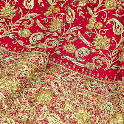 Indian Vintage Heavy Wedding Red Rajputana Phoshak skirt/Lehenga Pure Silk Hand Embroidered Bridal wear Ethnic Skirt Zardozi/ Dabka, Zari